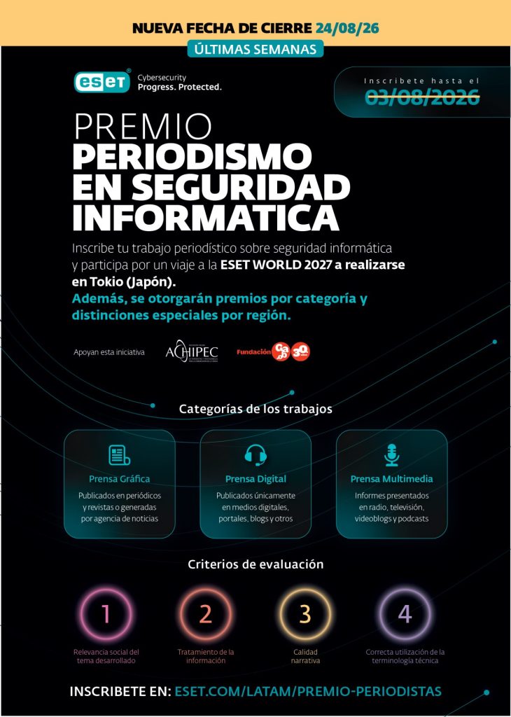 Últimos días para inscripción: Premio ESET al Periodismo en Ciberseguridad 1 ESET PREMIO PERIODISTAS 24 8